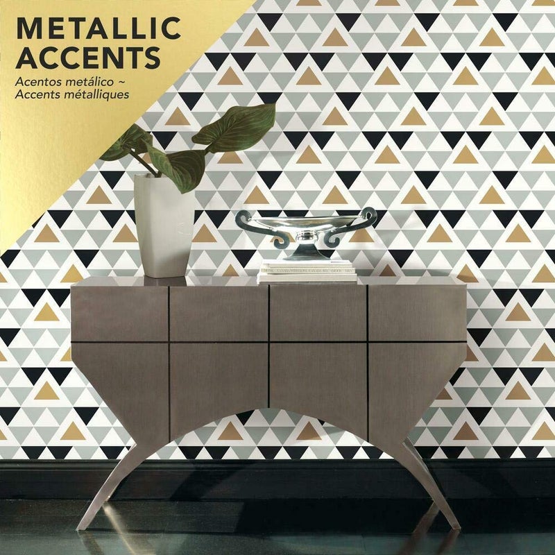 RoomMates RMK9055WP Metallic Gold Geometric Triangle Peel and Stick Wallpaper - Image 3